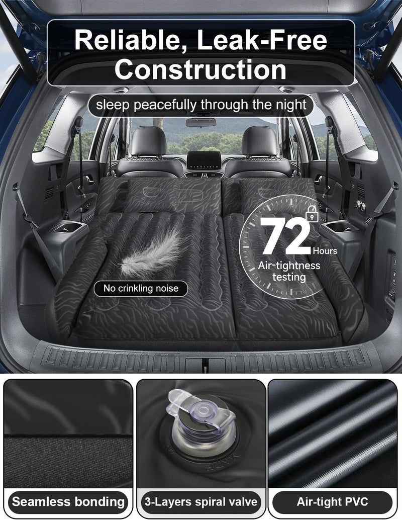 Umbrauto SUV Air Mattress, Quick Inflation Inflatable Car Camping Bed for Back Trunk Sleeping, Flocked Surface/Leakproof PVC/Reinforced Bottom Airbed Fits Most SUVs with Pump, Pillows, Carry Bag - Image 4
